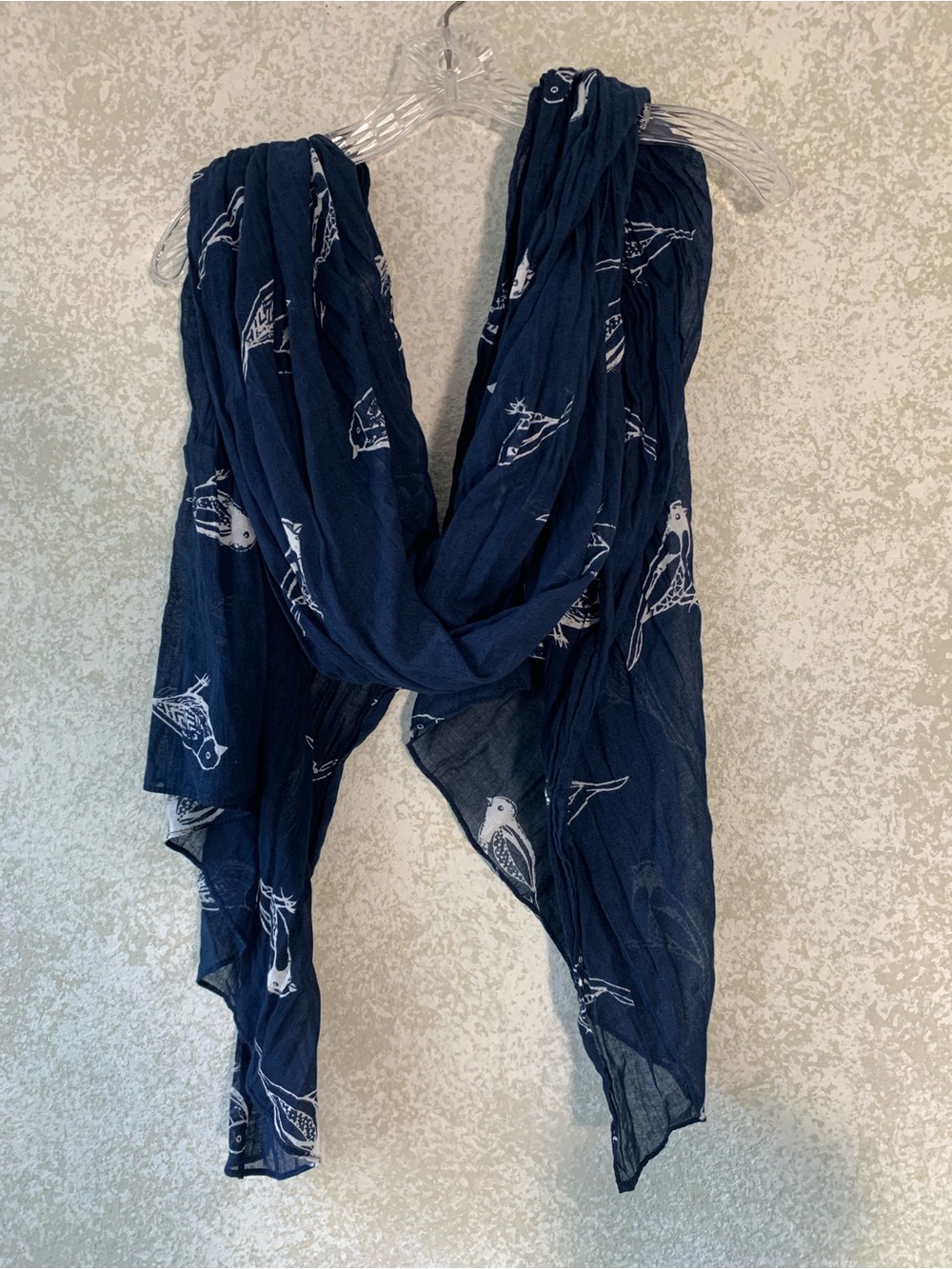 Navy Bird Print Lightweight Women’s Scarf Cotton
